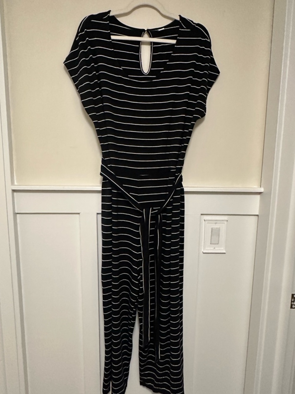 Old Navy Black and White Striped Tie-Waist Jumpsuit